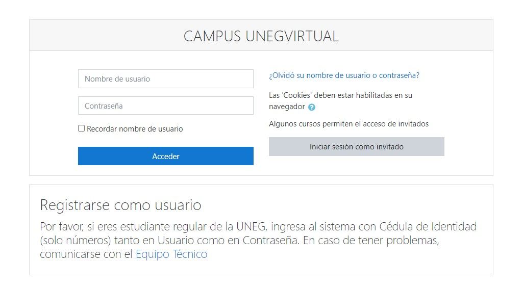 identificación  a campus virtual Uneg