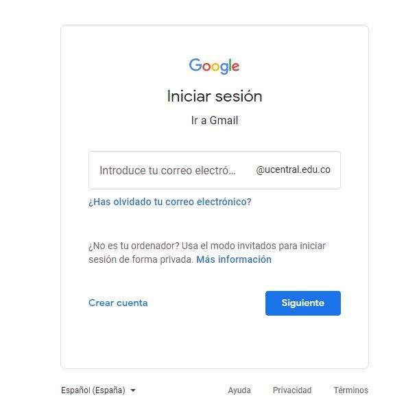 inicio sesion gmail ucentral