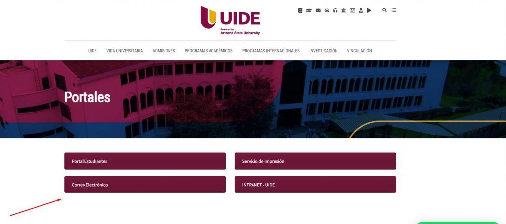 Acceso correo institucional a través de los portales de la UIDE